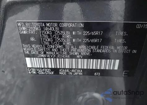 2015 Toyota Rav4 Le из США, поврежденный, VIN JTMBFREV2FJ024044